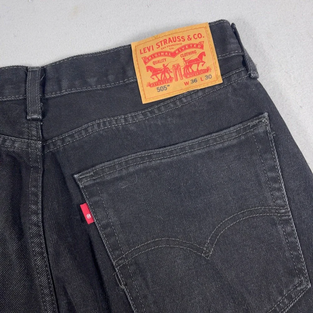 Levi's 505 Regular Fit Jeans Men 36x30 Black Denim Straight Leg Casual Everyday‎